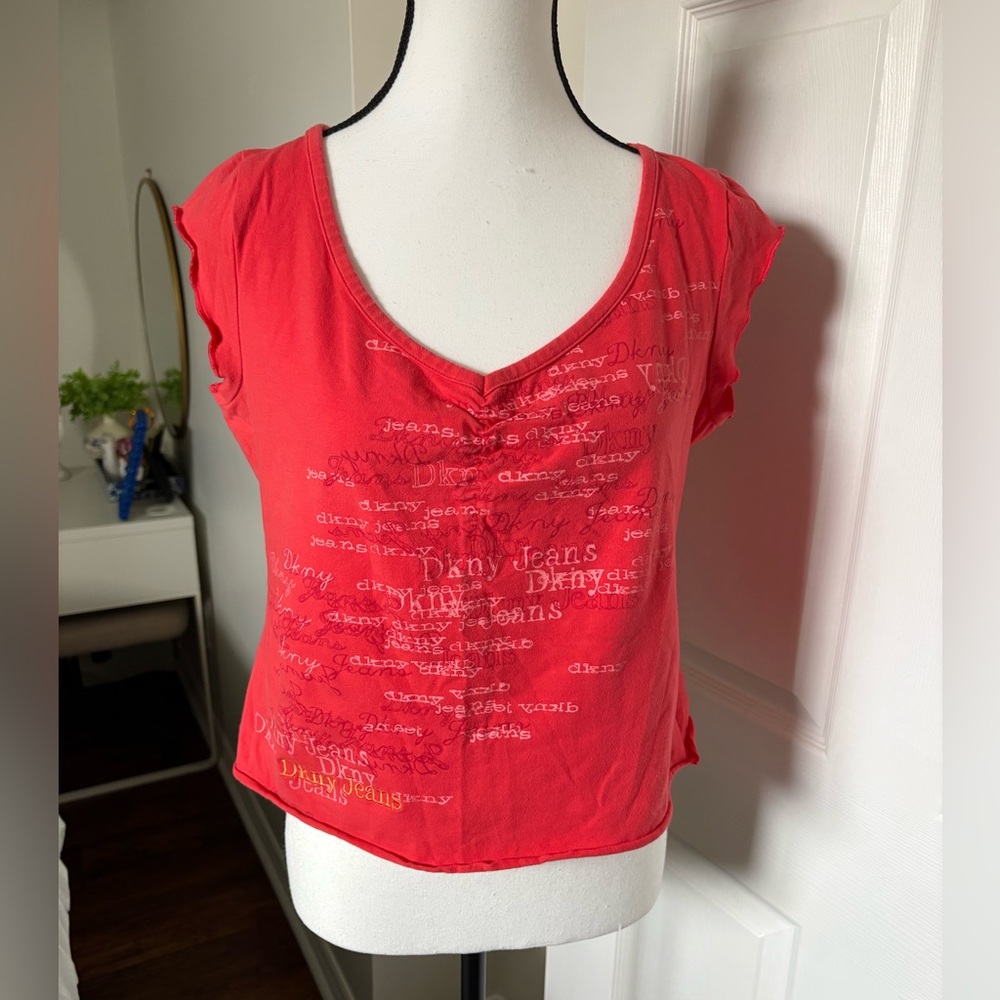 🌷Vintage 90s DKNY Jeans Logo Crop Top Red Size XL 3/$30